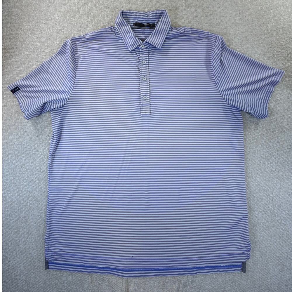 RLX Ralph Lauren Men's XL Purple White Striped 4 Button Golf Polo Shirt Casual